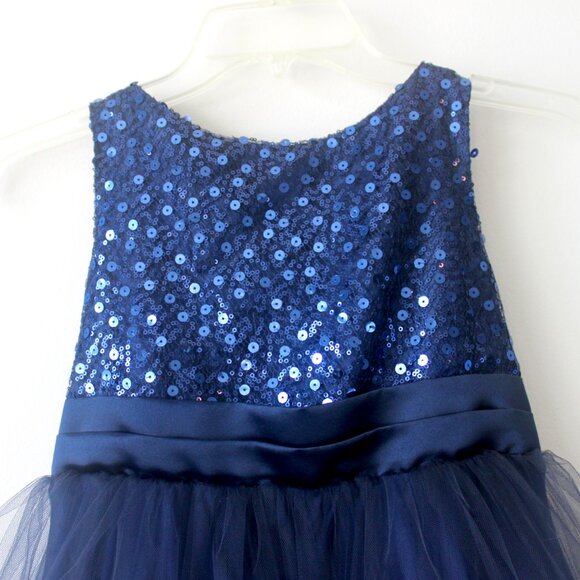 Kid's Dream Navy Blue Sequin Curly Tulle Sleeveless Knee-Length Party Dress 8-10 - Picture 2 of 10